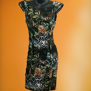 EUC San Joy small multicolored animal print dress